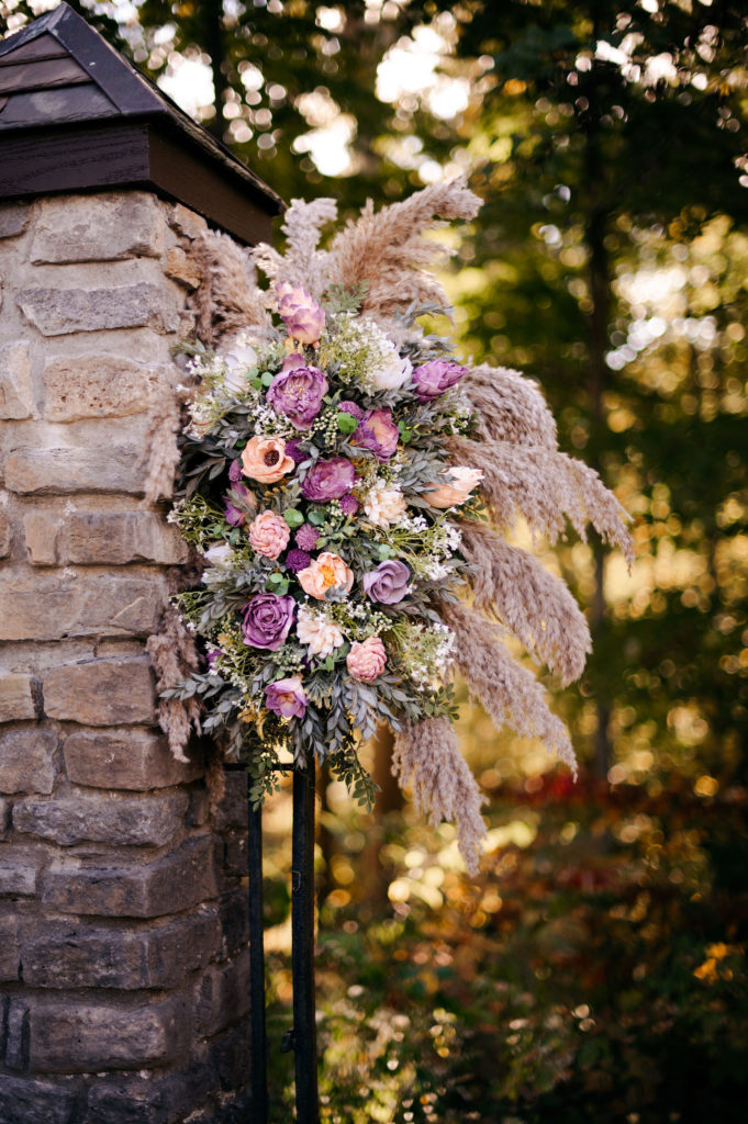 wedding ceremony florals wooden flowers
