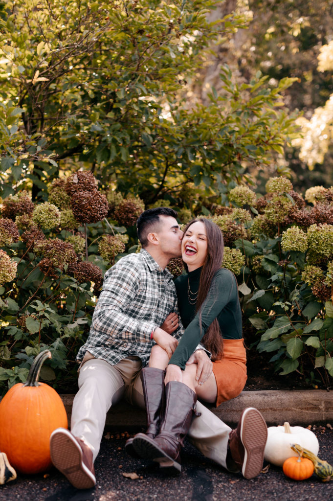 engagement session at sharon woods during the fall with pumpkins 