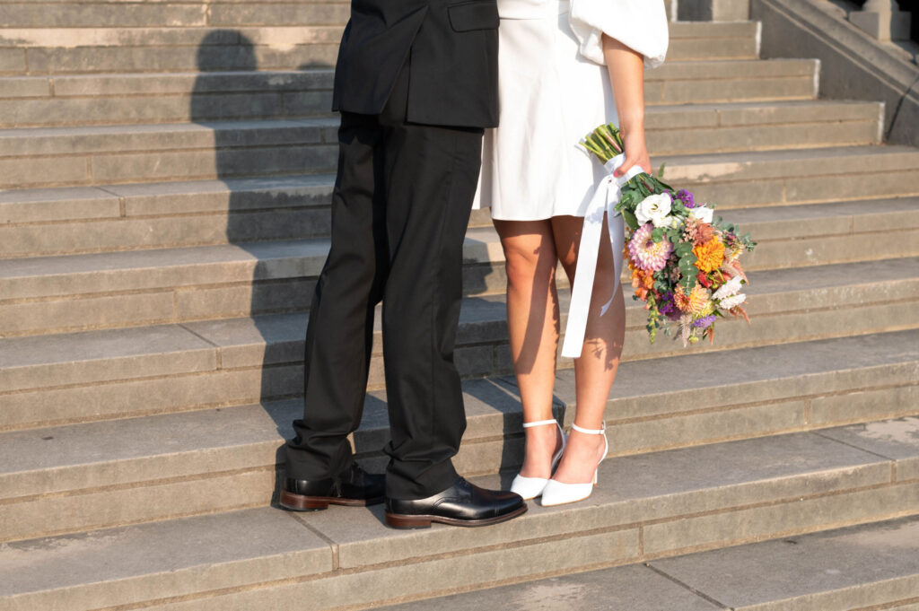 Editorial detail photo during an engagement session, showcasing the bouquet that was brought by the couple. 